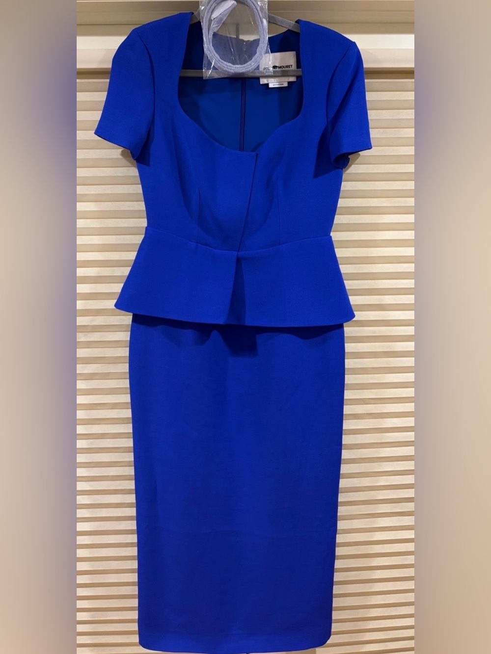 NWOT Roland Mouret Cobalt Blue Peplum Pencil Dress with Belt, Size US 6